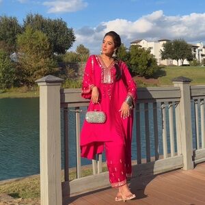 Elegant Pink Embroidered Traditional Outfit